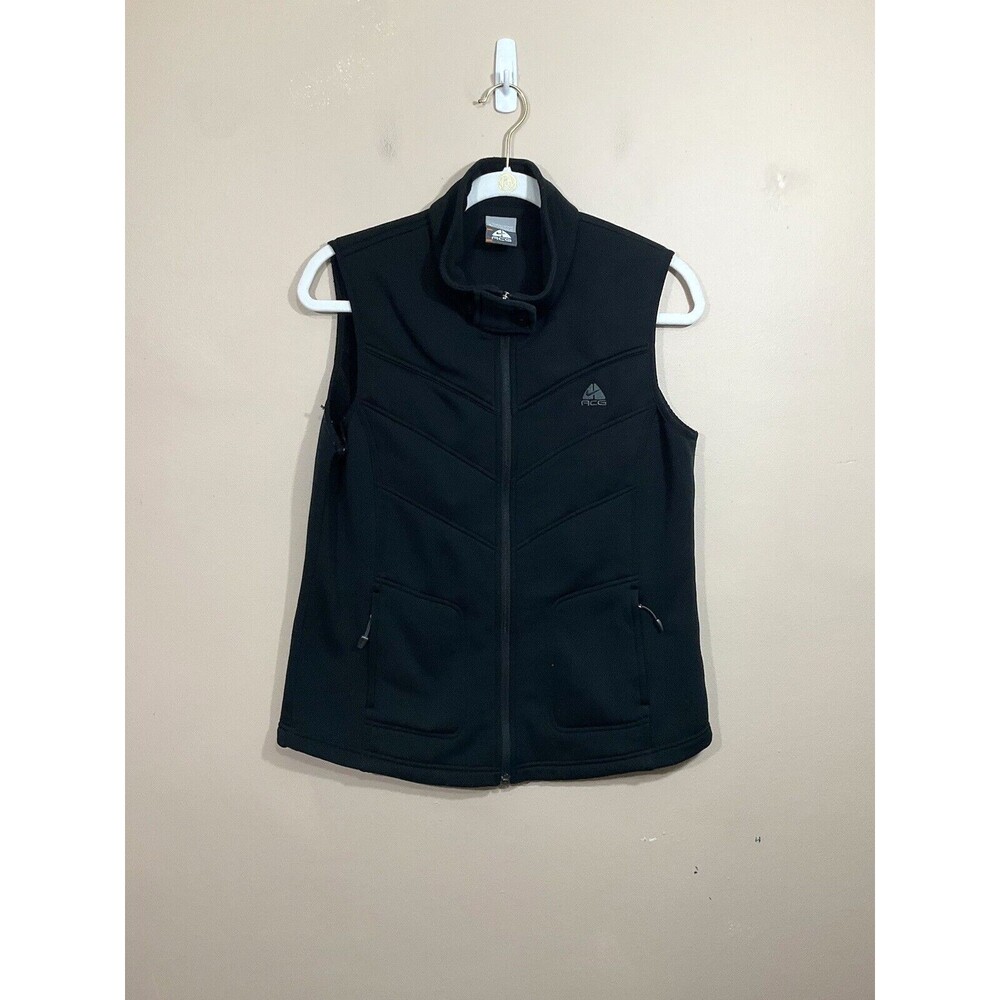 VTG Nike ACG Womens Fleece Lined Vest L Black Full Zip Outdoors Pockets Active